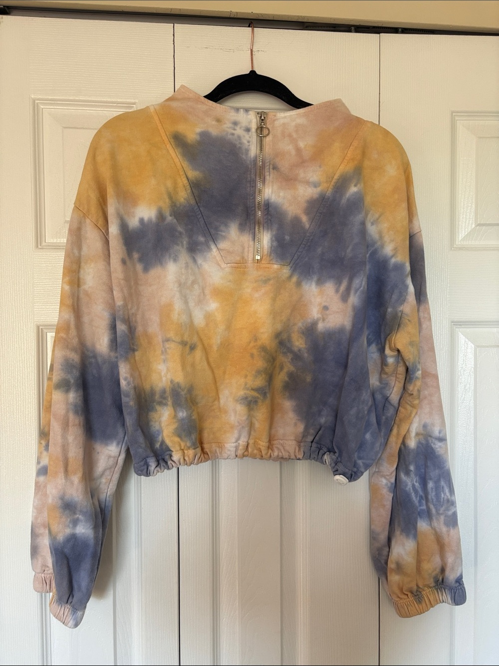 LPA Cropped Half-Zip Tie-Dye Sweatshirt in Yellow and Blue